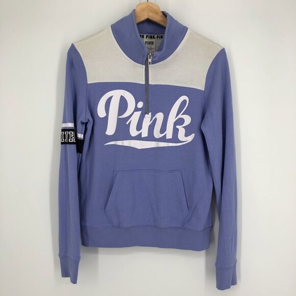 PINK‎ by VS Colorblock Graphic Quarter Zip Sweatshirt Purple - Picture 1 of 5